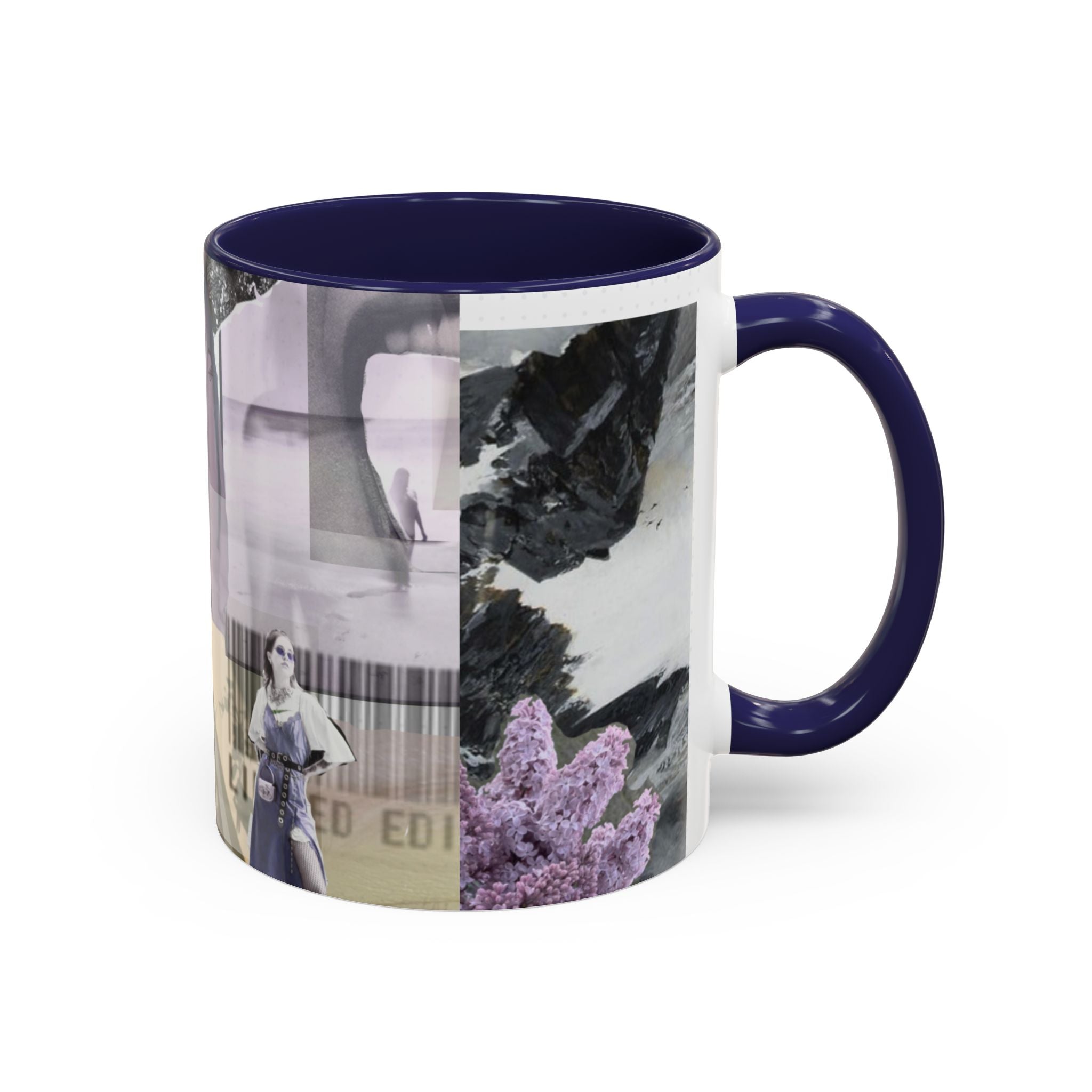 Photo Collage Accent Coffee Mug — Vintage Lavender Scenic Design (11/15 oz)