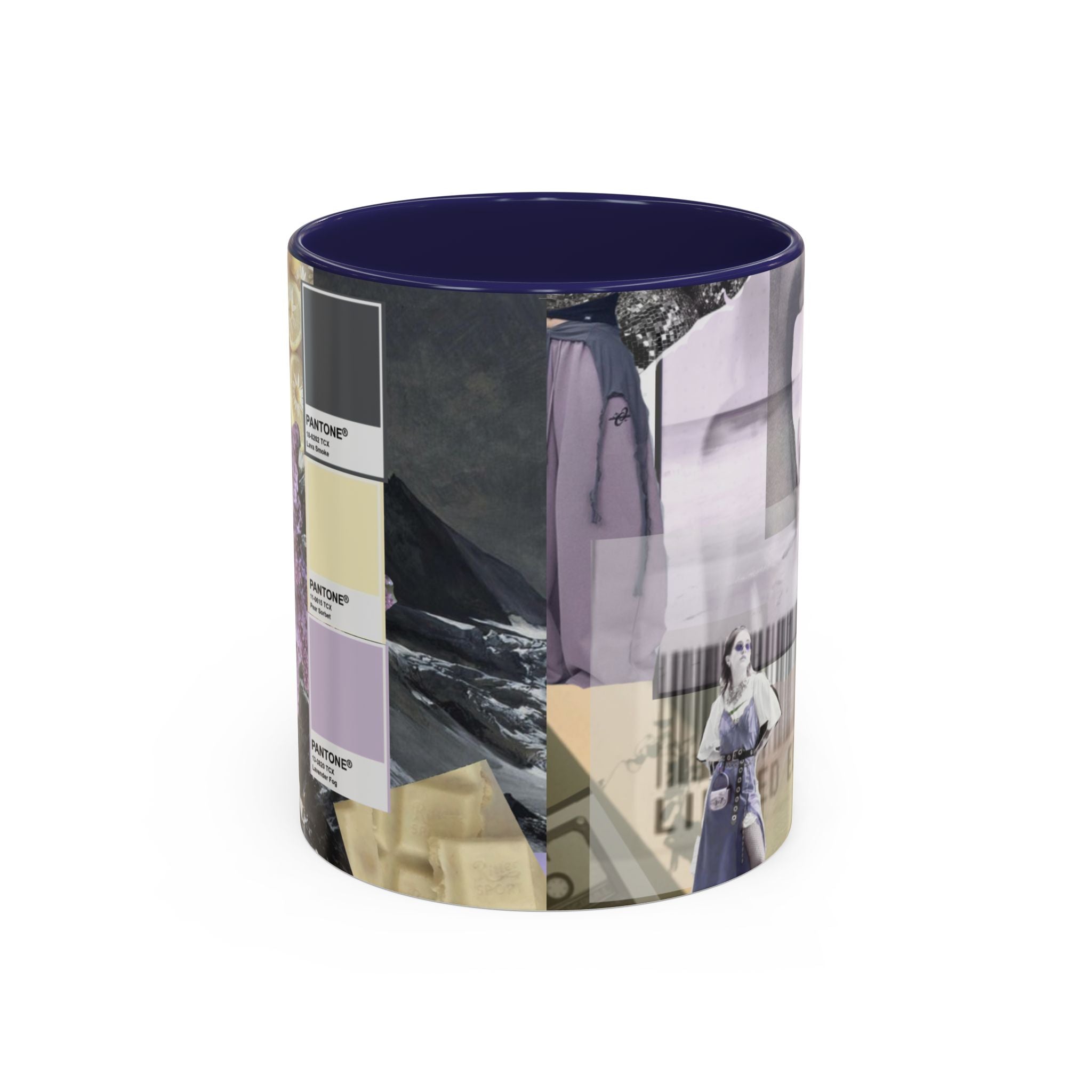 Photo Collage Accent Coffee Mug — Vintage Lavender Scenic Design (11/15 oz)