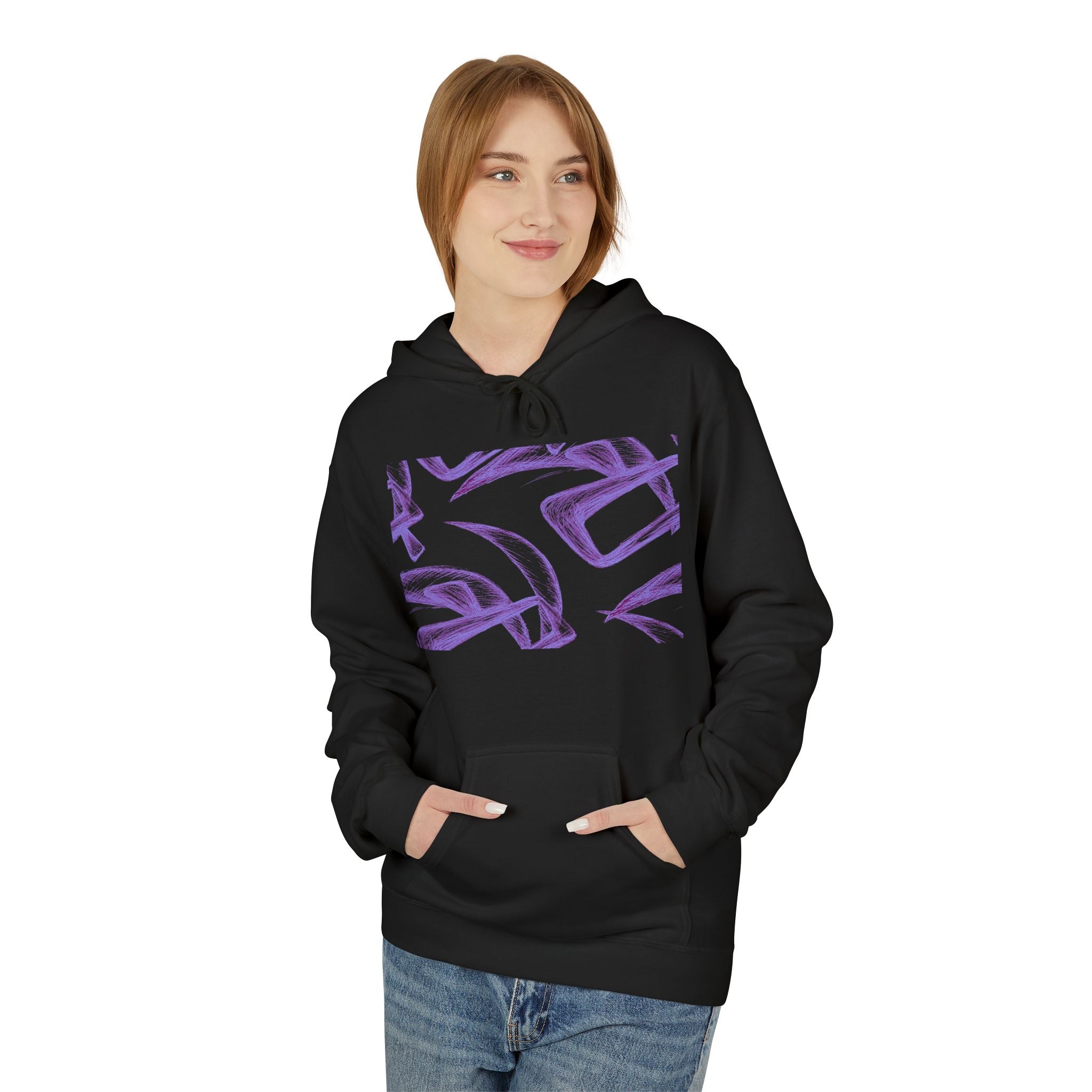 Purple Abstract Line Art Hoodie — Minimal Sketch Graphic Hoodie
