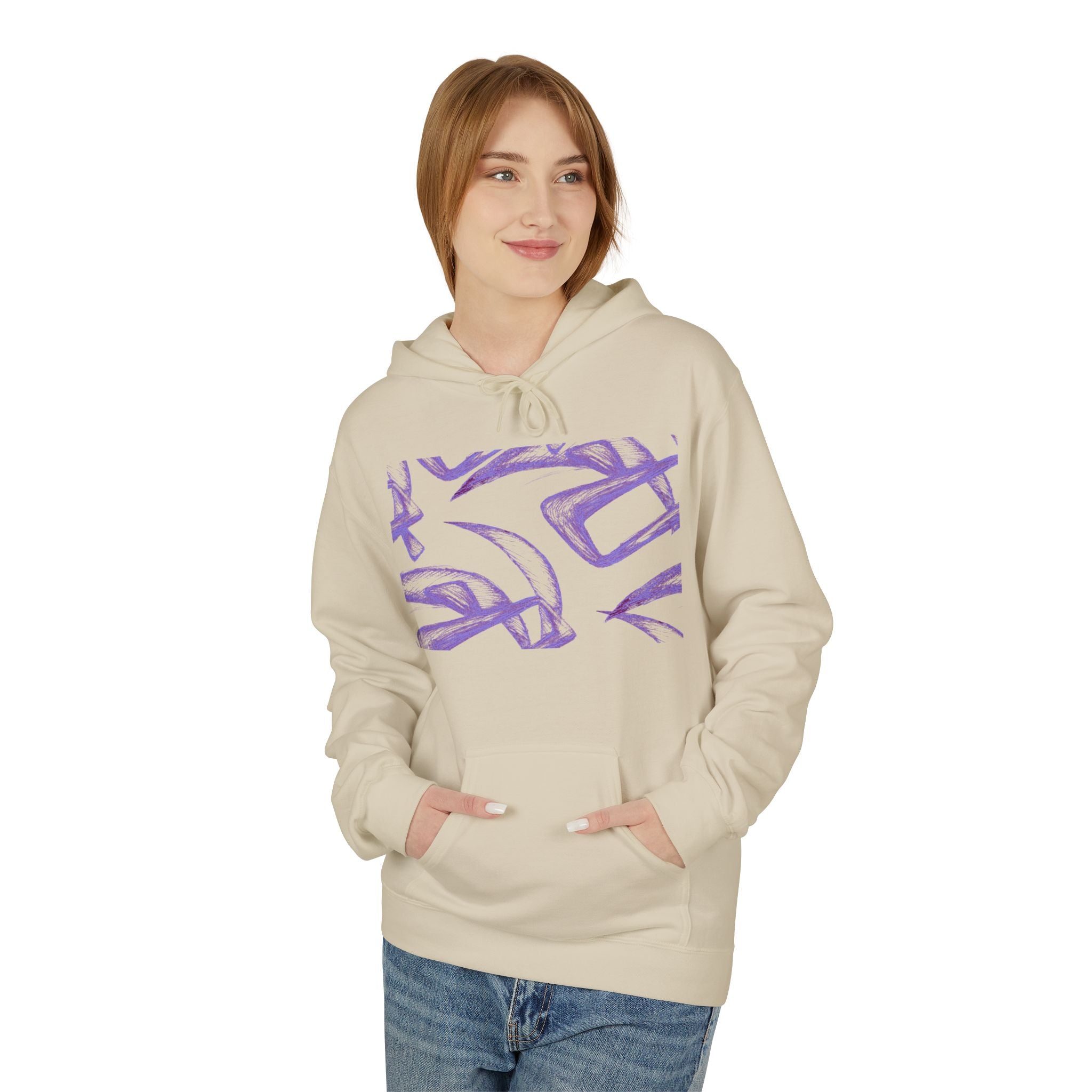 Purple Abstract Line Art Hoodie — Minimal Sketch Graphic Hoodie