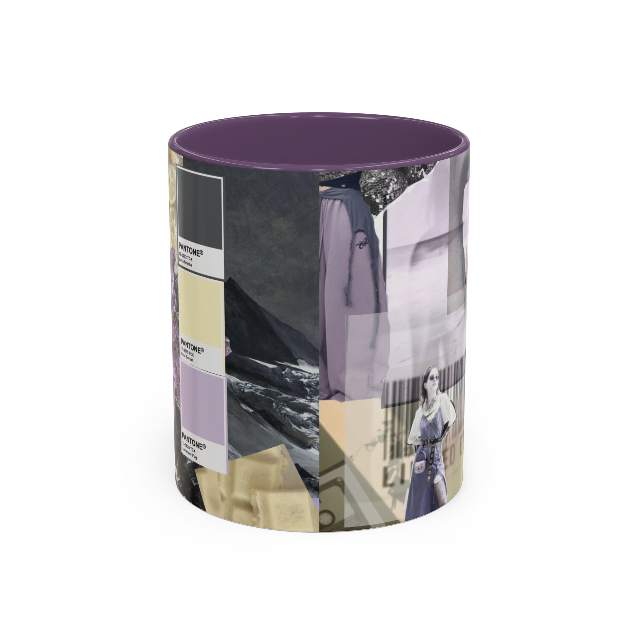 Photo Collage Accent Coffee Mug — Vintage Lavender Scenic Design (11/15 oz)
