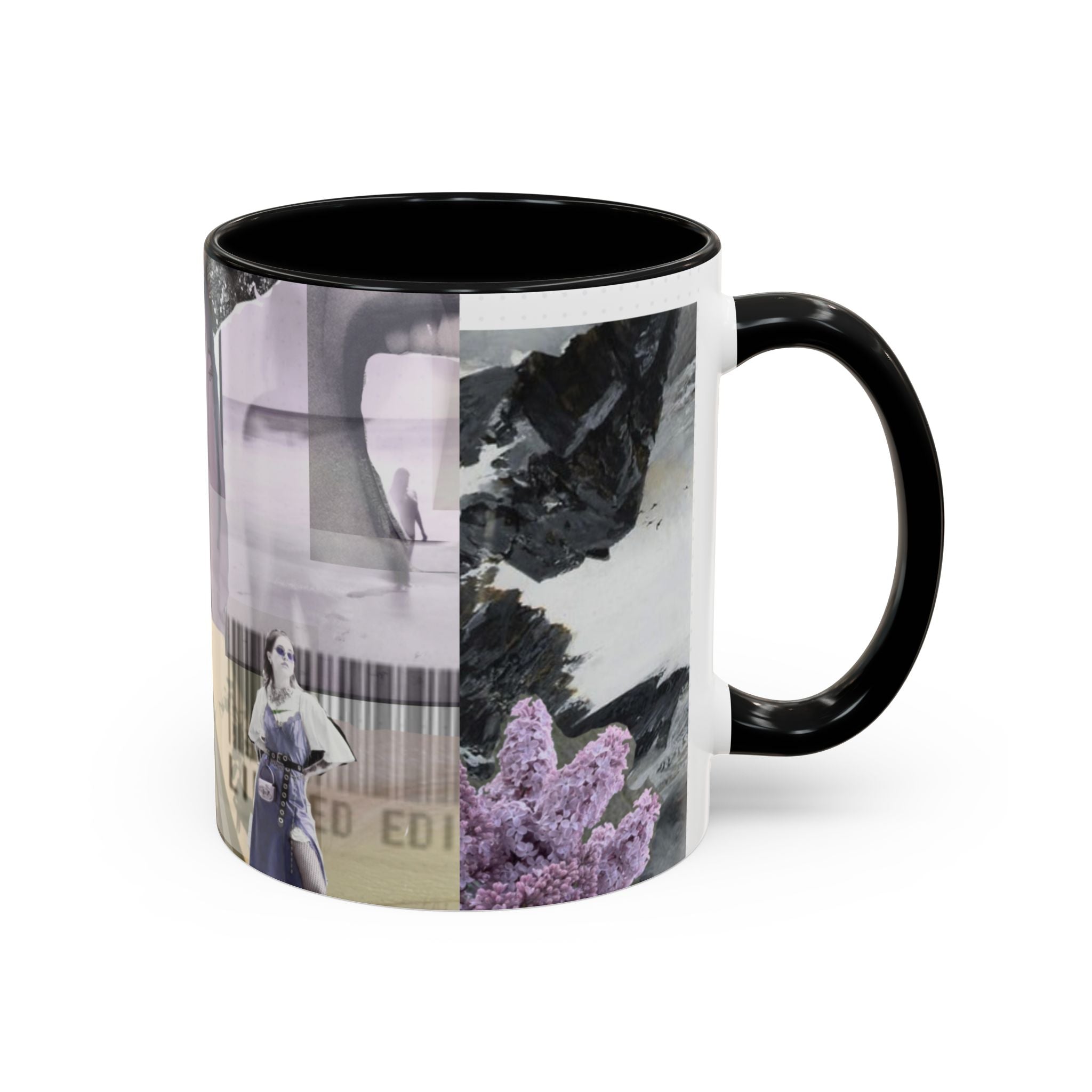 Photo Collage Accent Coffee Mug — Vintage Lavender Scenic Design (11/15 oz)