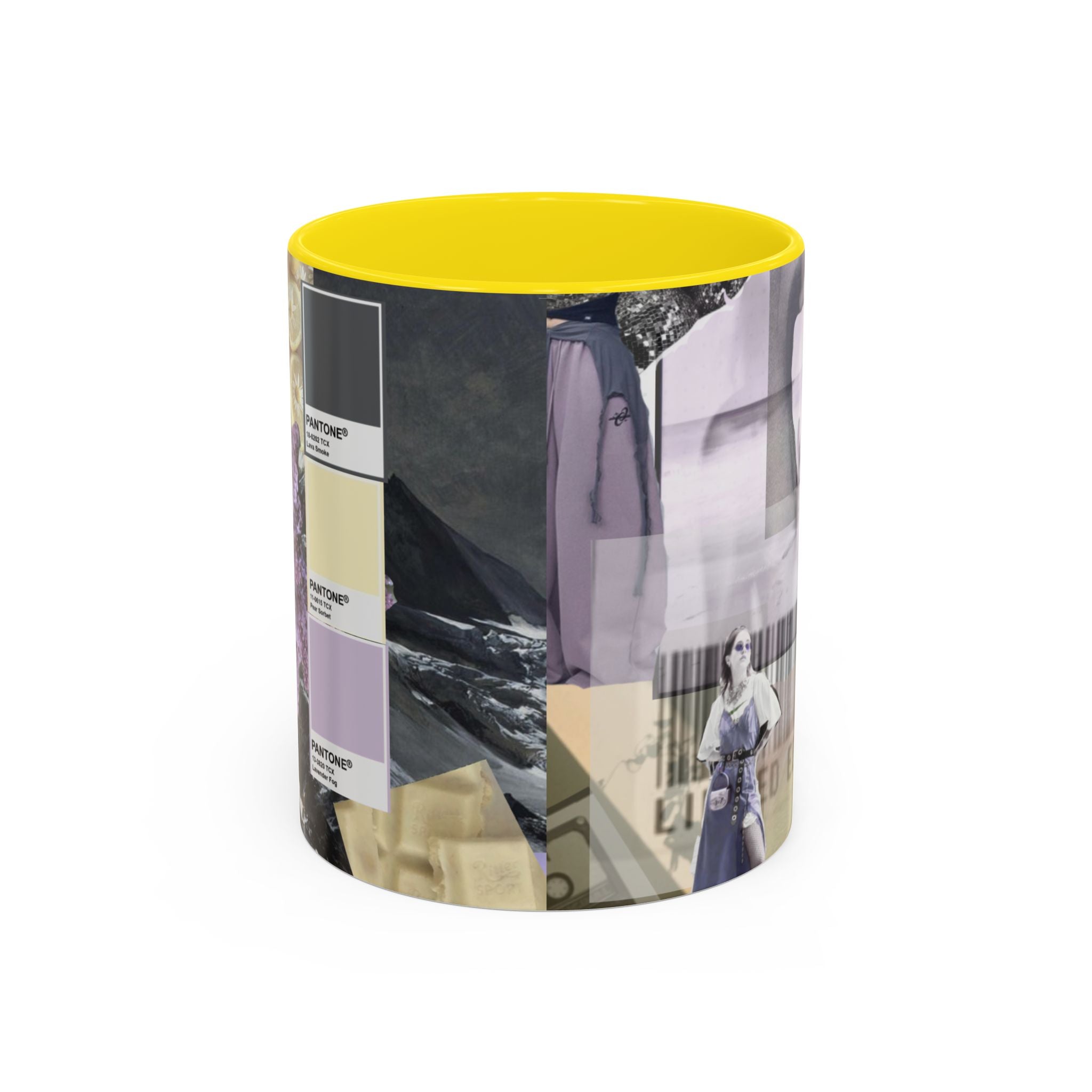 Photo Collage Accent Coffee Mug — Vintage Lavender Scenic Design (11/15 oz)