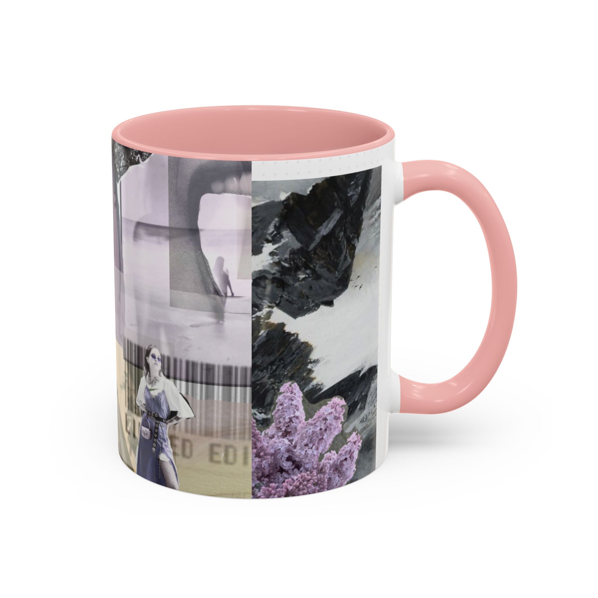 Photo Collage Accent Coffee Mug — Vintage Lavender Scenic Design (11/15 oz)