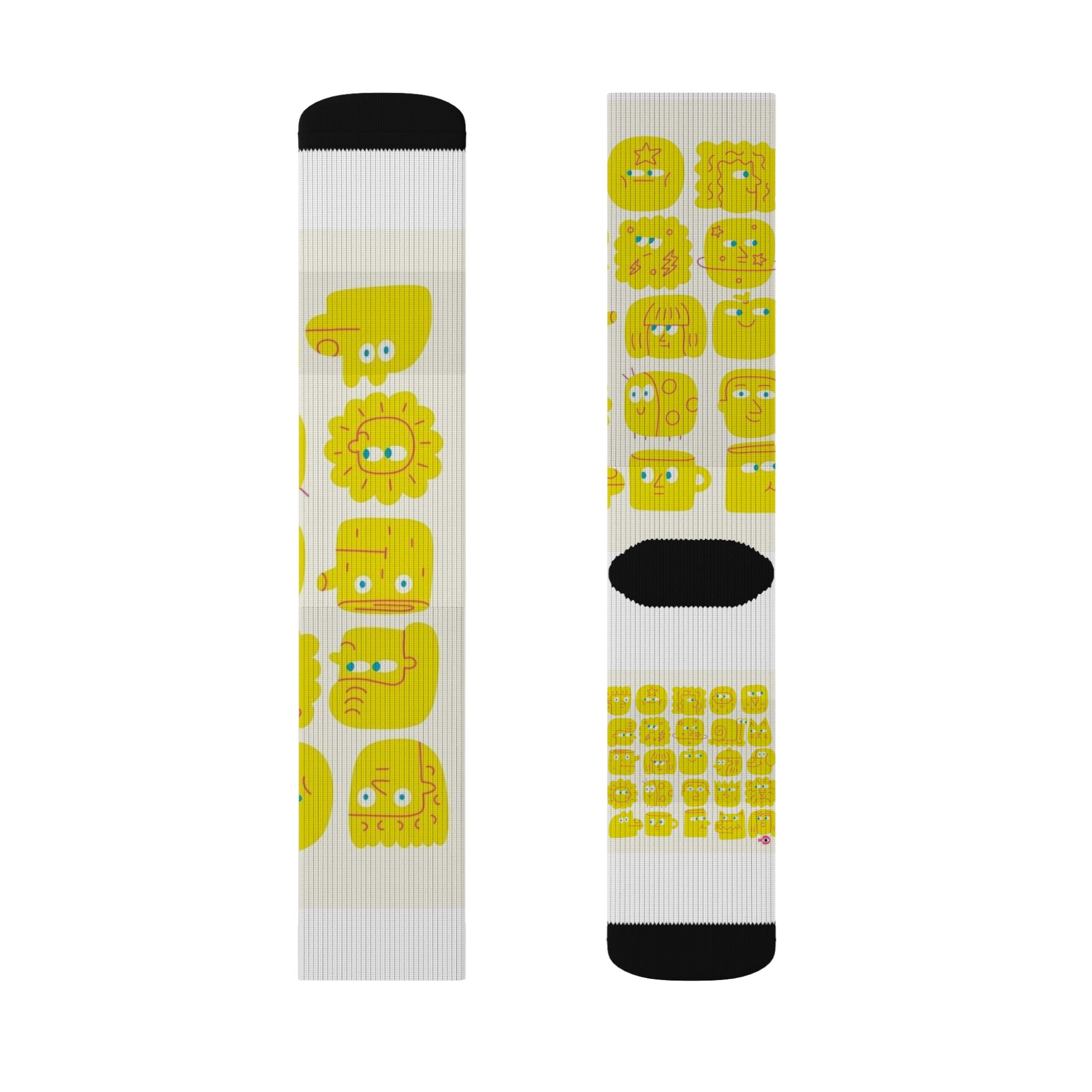 Yellow Emoji Face Crew Socks — Fun Sublimation Novelty Socks