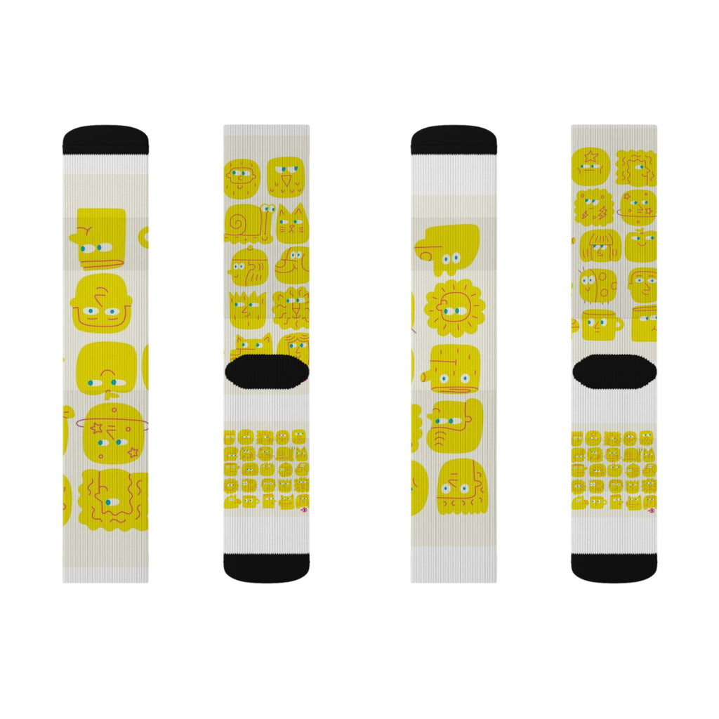 Yellow Emoji Face Crew Socks — Fun Sublimation Novelty Socks