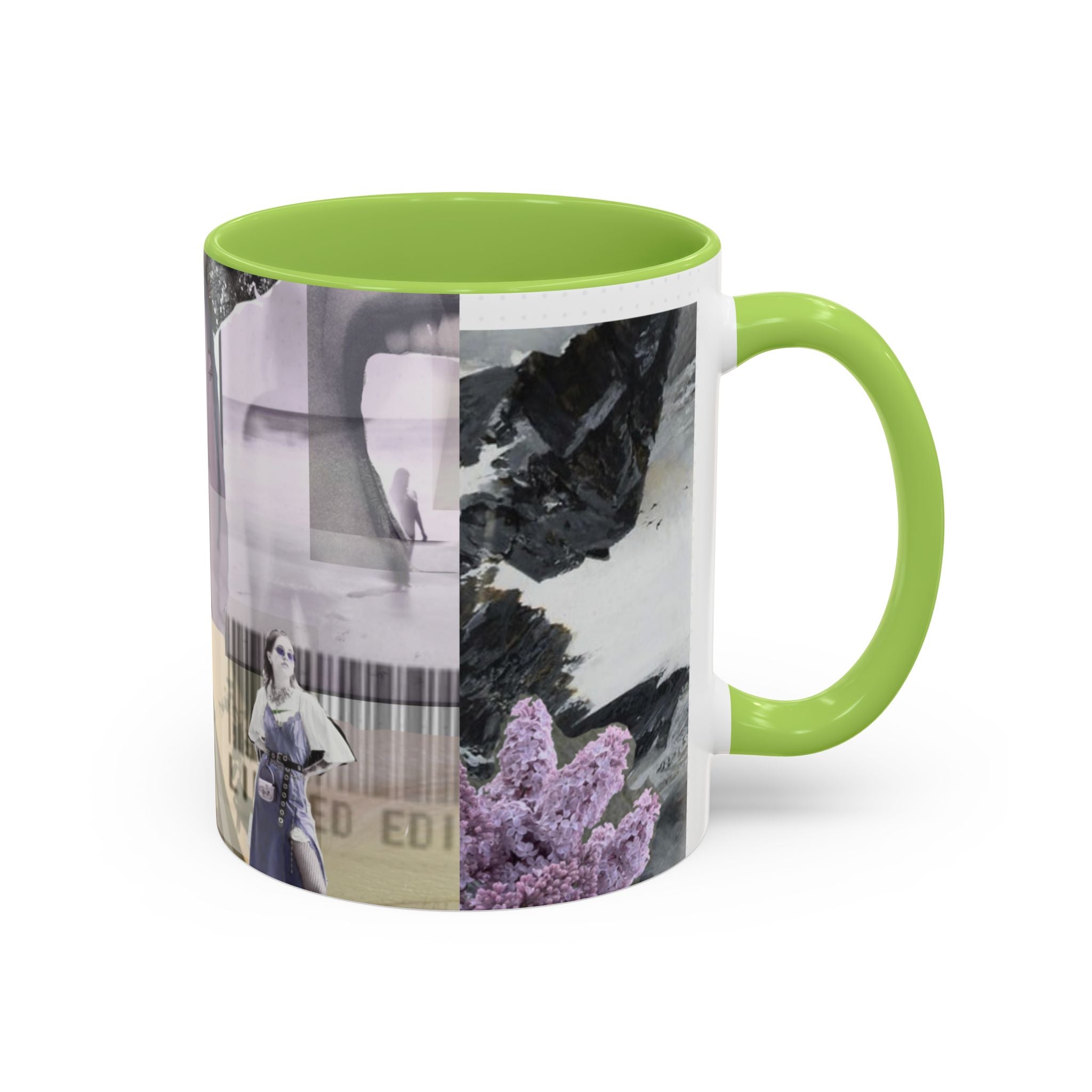 Photo Collage Accent Coffee Mug — Vintage Lavender Scenic Design (11/15 oz)