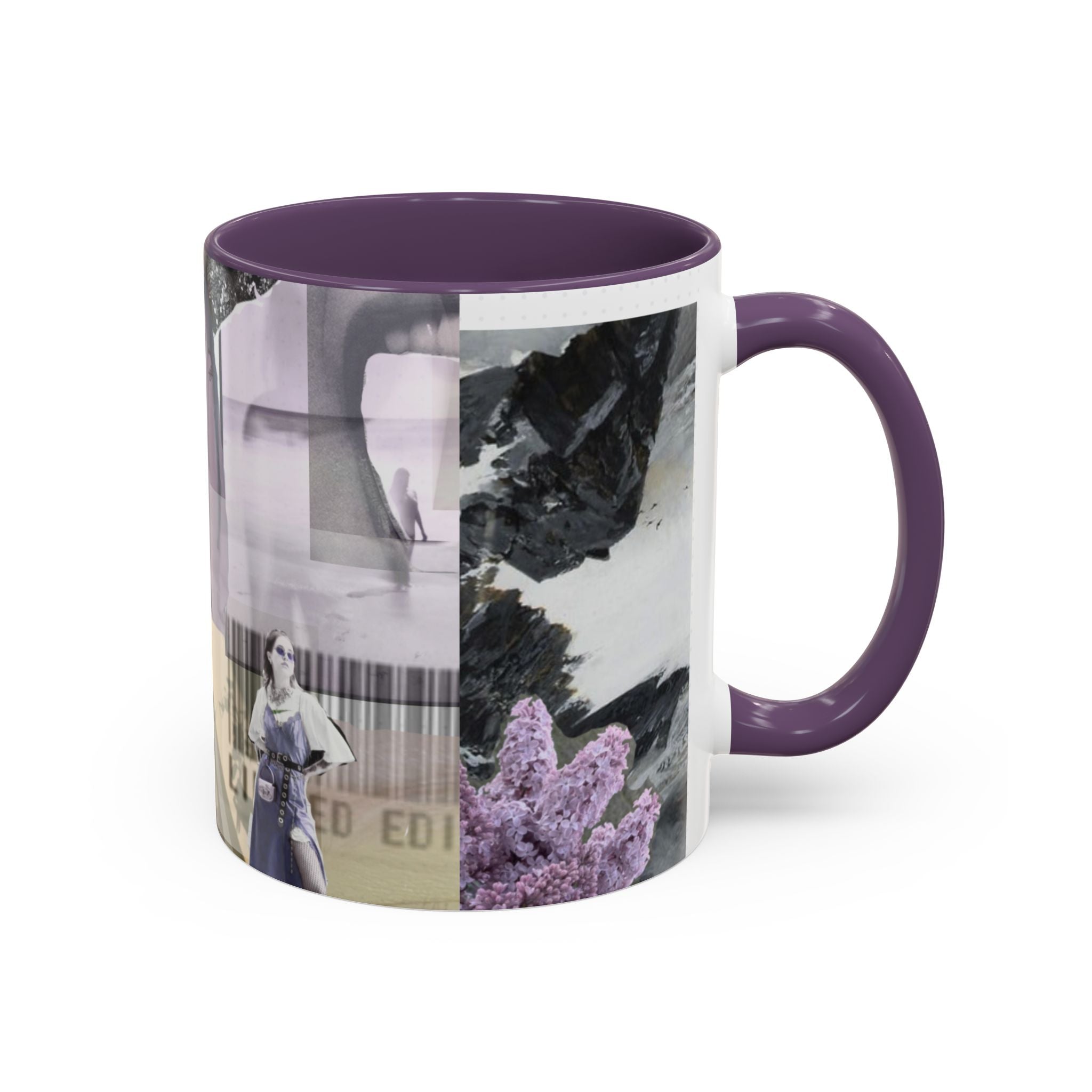 Photo Collage Accent Coffee Mug — Vintage Lavender Scenic Design (11/15 oz)