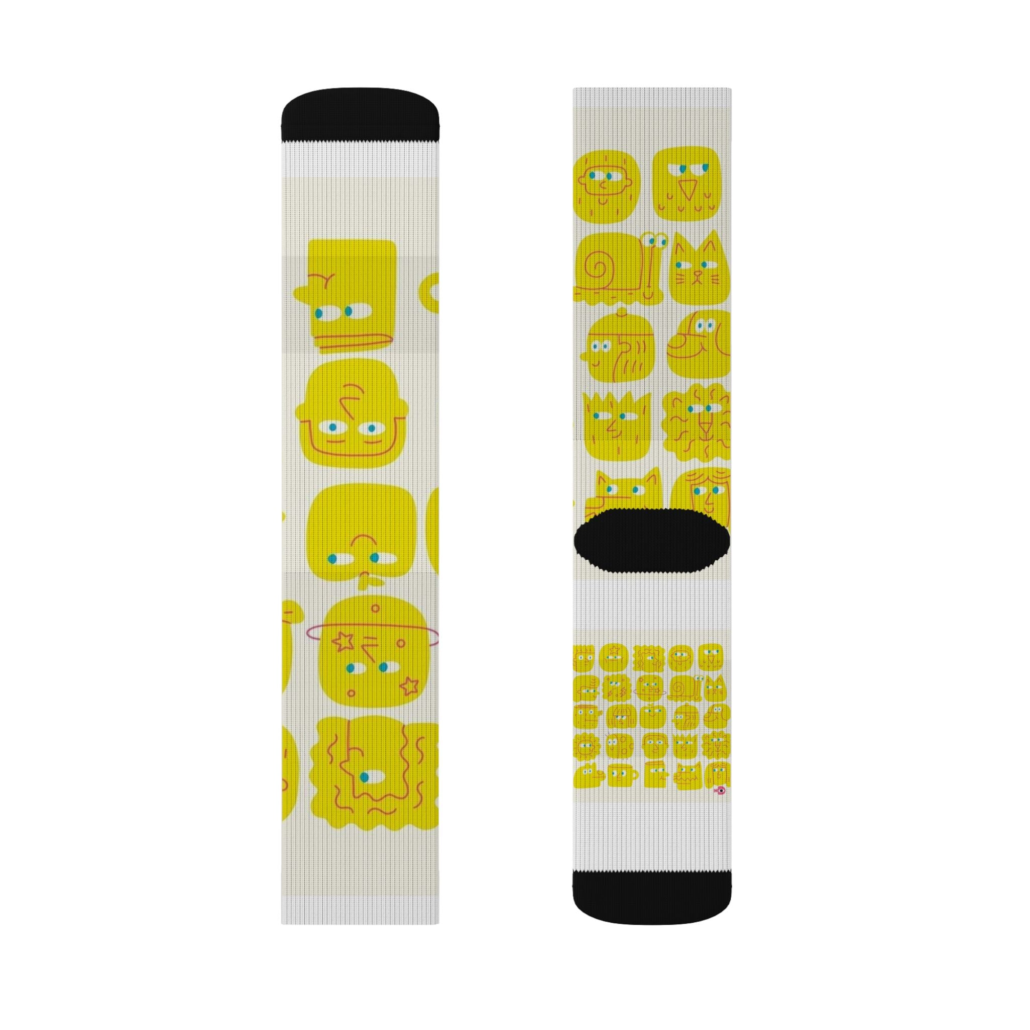 Yellow Emoji Face Crew Socks — Fun Sublimation Novelty Socks