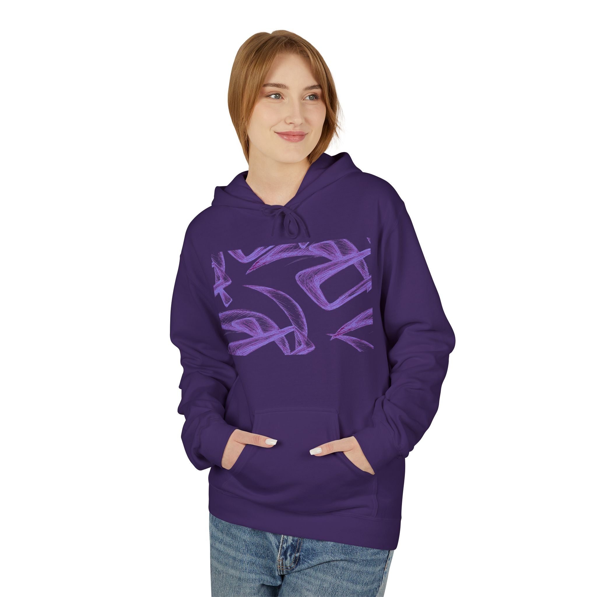 Purple Abstract Line Art Hoodie — Minimal Sketch Graphic Hoodie