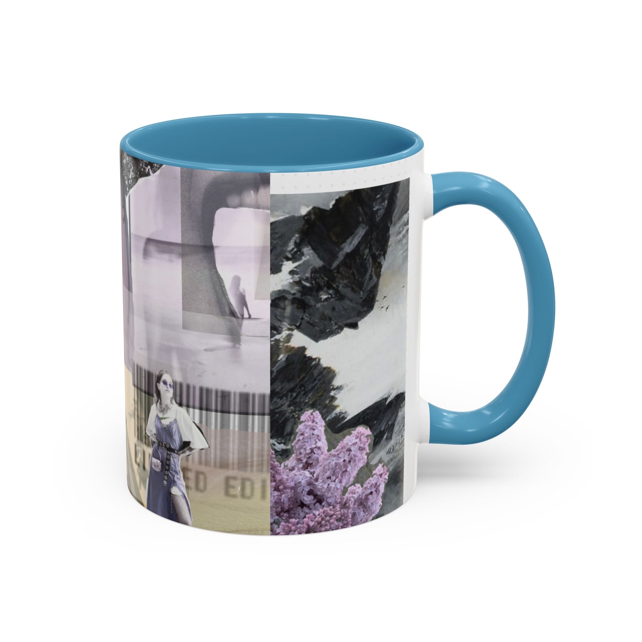 Photo Collage Accent Coffee Mug — Vintage Lavender Scenic Design (11/15 oz)
