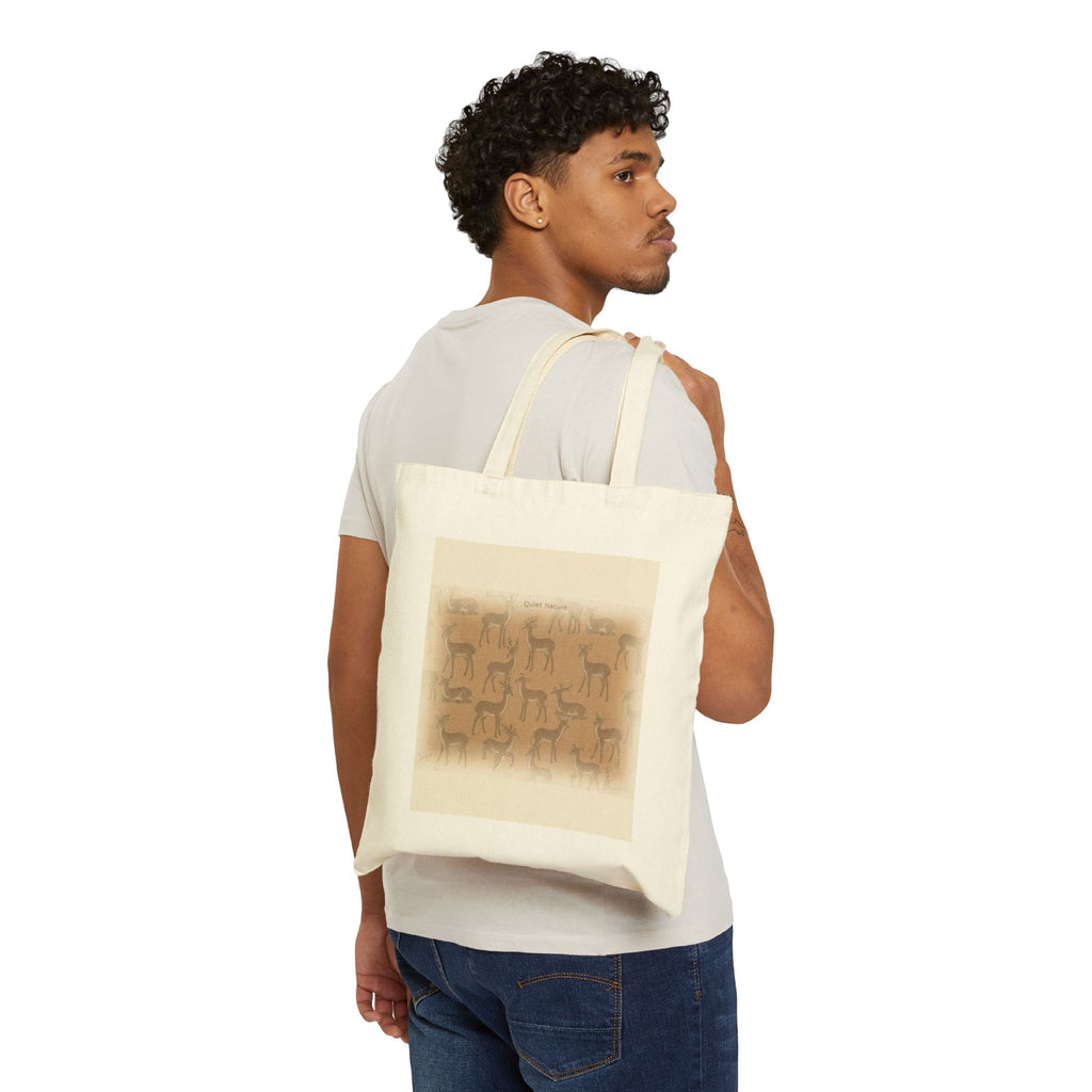 Subtle Deer Print Pattern Tote | Neutral spotted woodland canvas